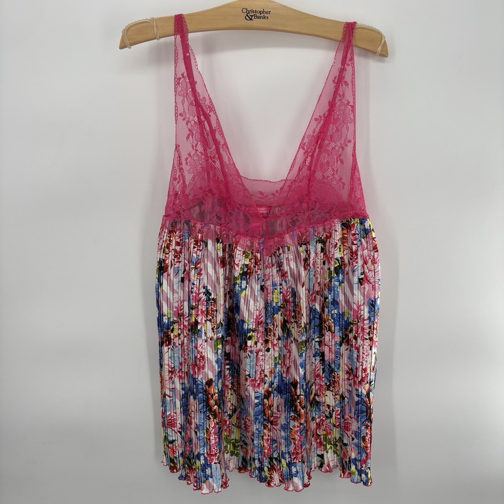Victoria's Secret x Mary Katrantzou satin pleated nightie hot pink lace XS